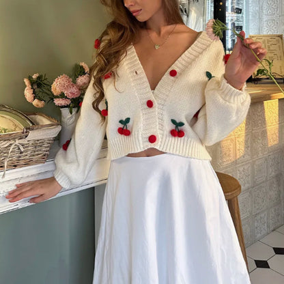 Dames cardigan en tricot avec applications de fraises Chic und Stil