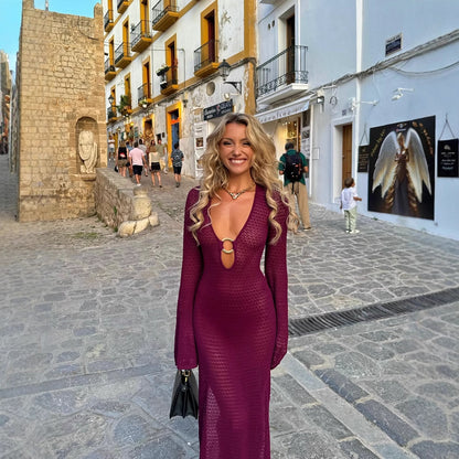 Robe maxi pour femmes avec décolleté en V profond et élégantes manches longues Chic und Stil
