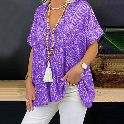 T-Shirt tunique paillettes glamour pour femmes avec décolleté en V Chic und Stil