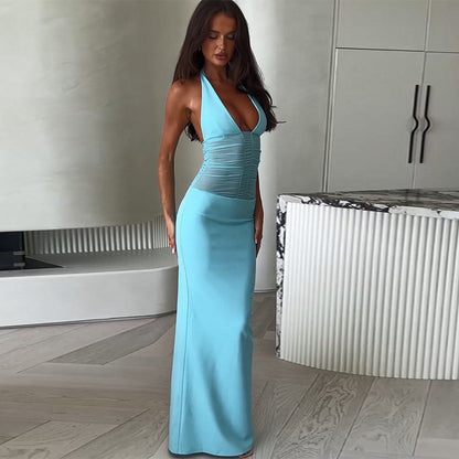 Robe maxi bodycon à col halter dames Chic und Stil