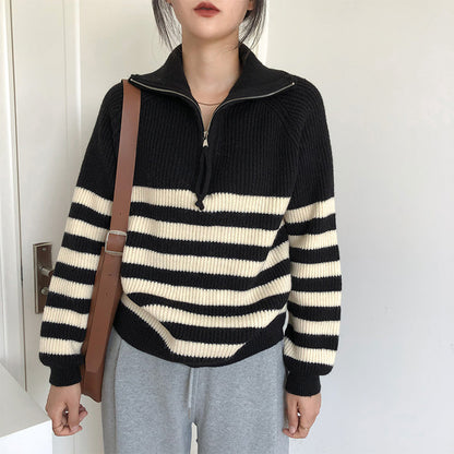 Pull femme à rayures avec zip mi-long et coupe décontractée Chic und Stil