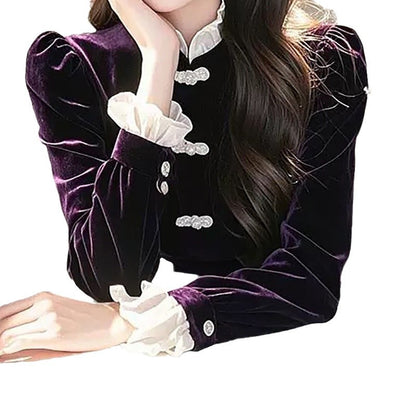 Blouse en velours élégante pour femmes Chic und Stil