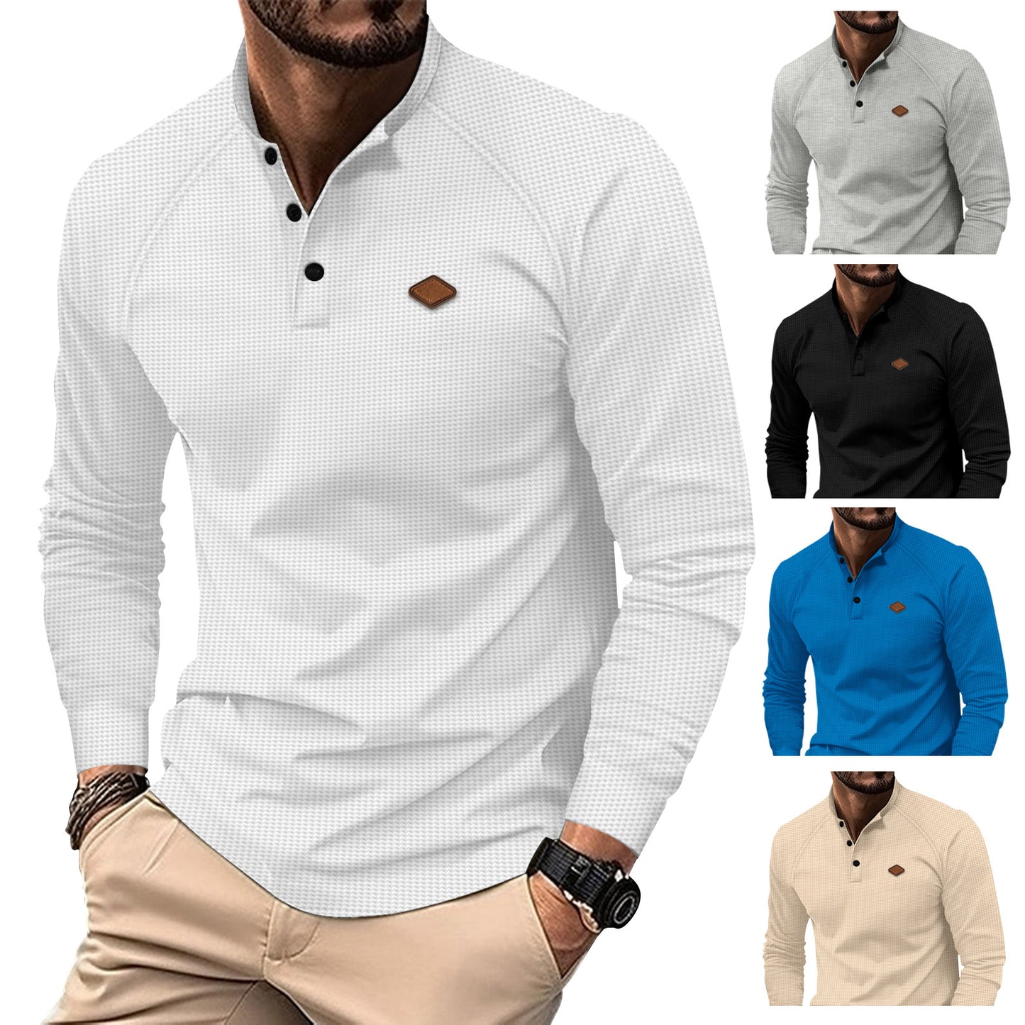 Men's Long Sleeve Polo with Subtle Pattern and Modern Collar Chic and Style