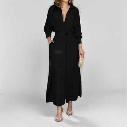 Robe chemise élégante pour femmes avec ceinture à la taille et fentes latérales Chic und Stil