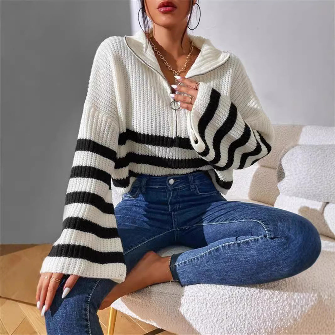 Pull à capuche pour femmes avec motif tricoté texturé et rayures à la mode Chic und Stil