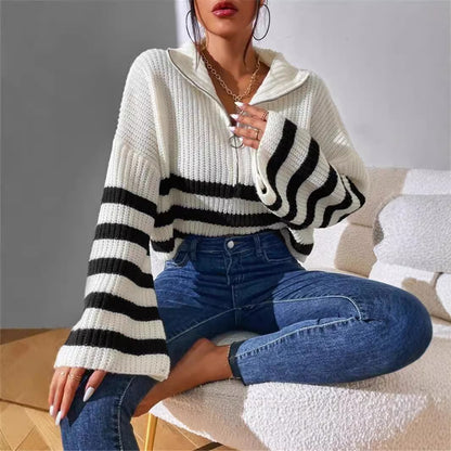 Pull à capuche pour femmes avec motif tricoté texturé et rayures à la mode Chic und Stil