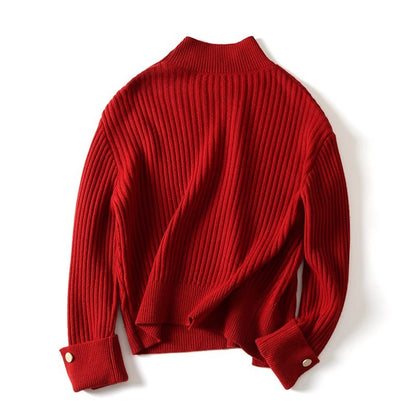 Pull en tricot côtelé pour femme avec détail de bouton Chic und Stil