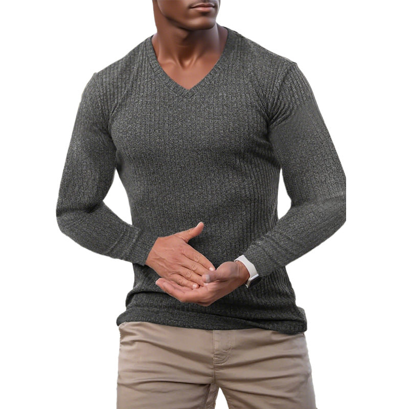 Pull élégant pour hommes à col en V en matériau tricoté texturé Chic und Stil