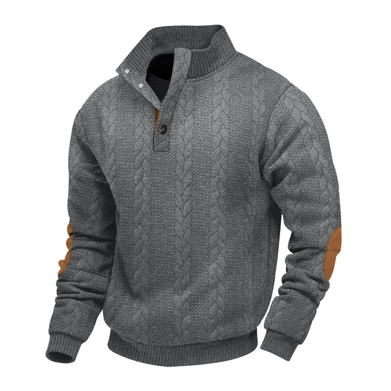 Men's fleece pullover with textured cable knit pattern and modern stand-up collar Chic and style