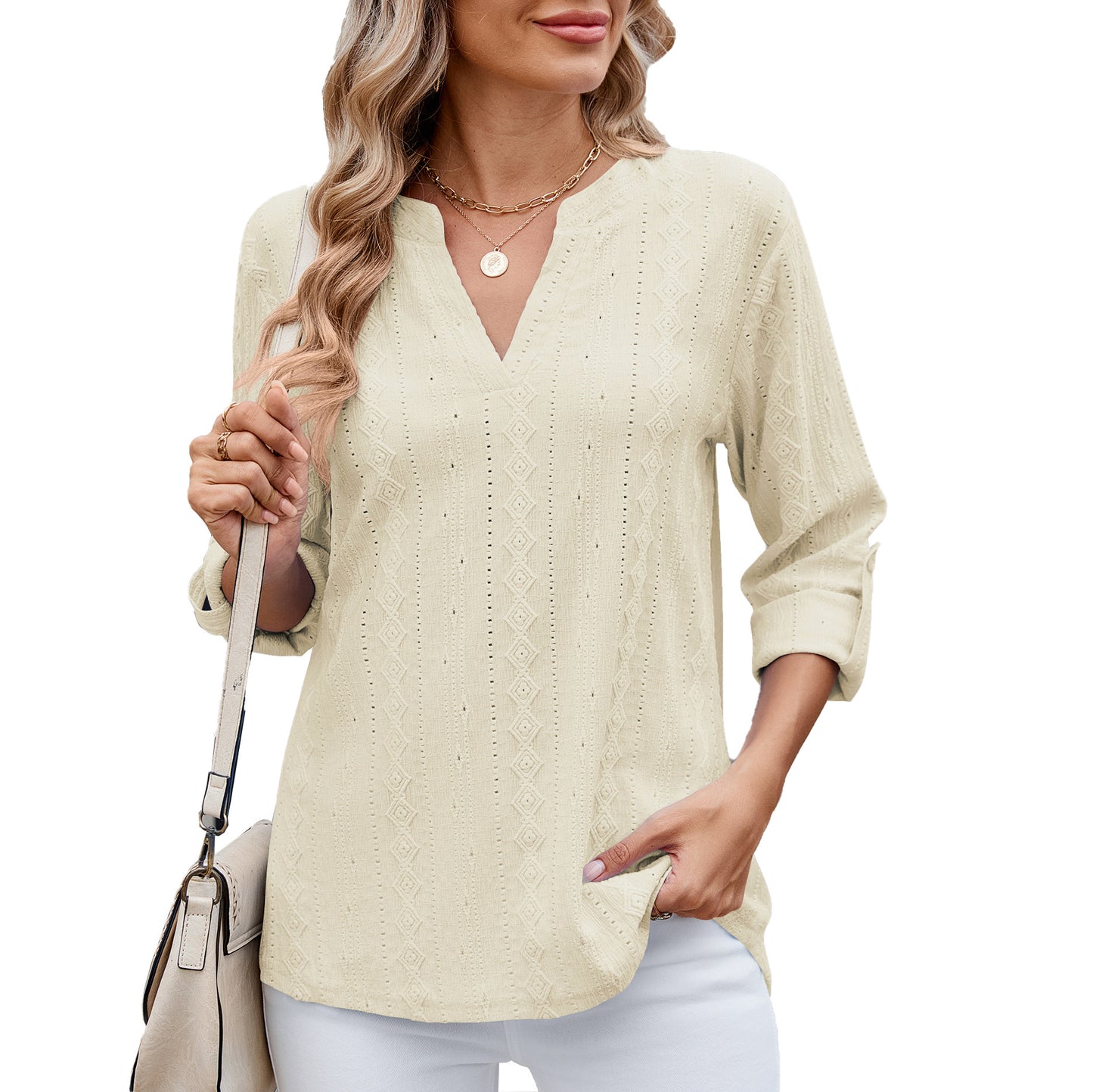 Dames Élégante et légère blouse avec décolleté en V Chic und Stil
