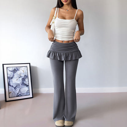 Women's leisure trousers with a frill belt and wide leg Chic and Style