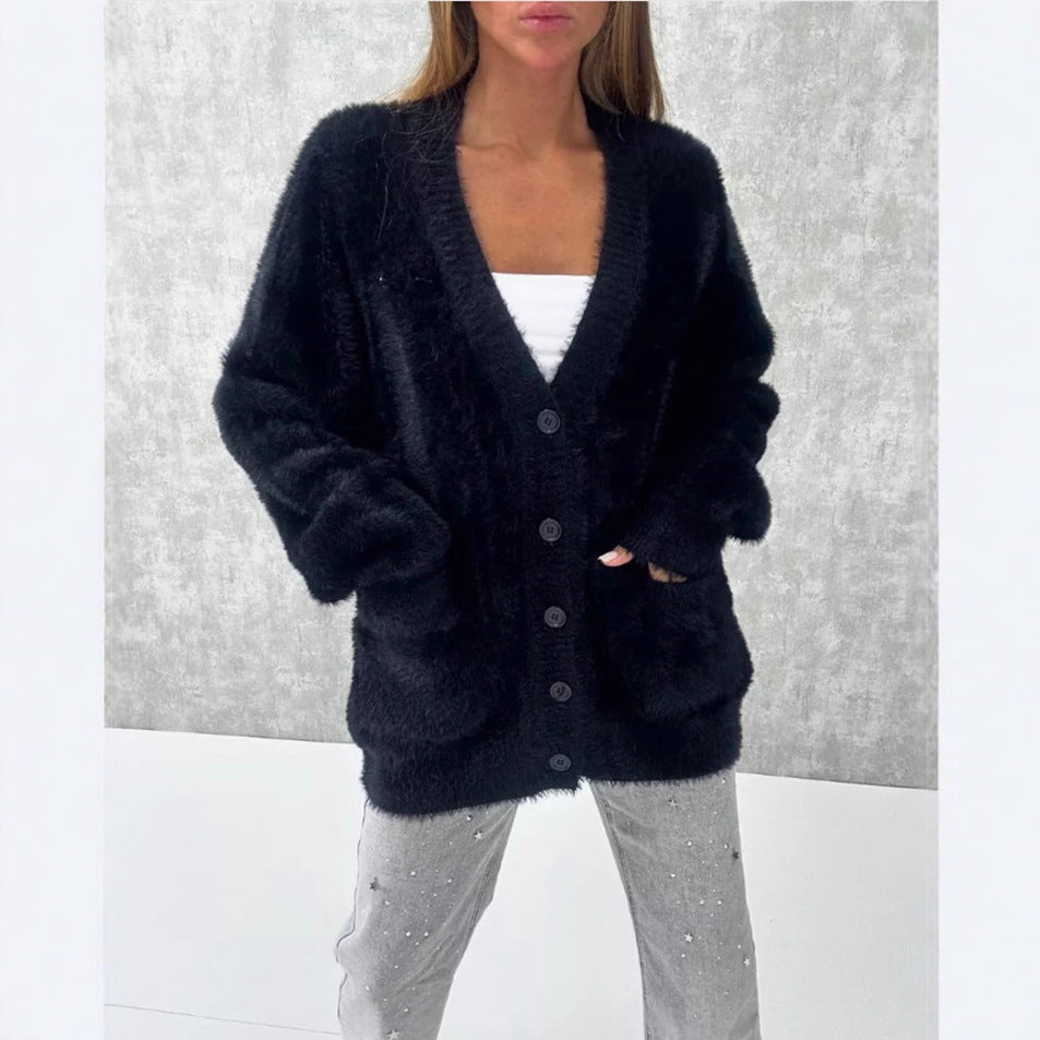 Dames Cardigan en molleton à boutons avec coupe décontractée Chic und Stil