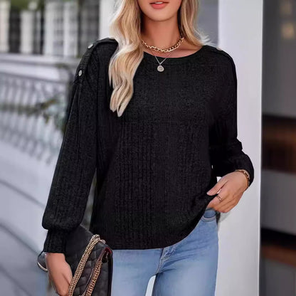 Dames Haut en tricot stylé avec épaules tombantes et détails de bouton Chic und Stil