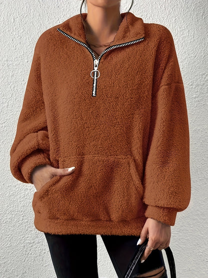 Dames élégant pull en fleece avec col haut et poches Chic und Stil