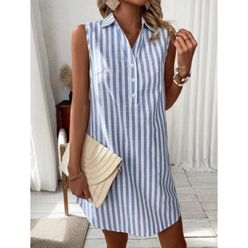 Robe chemise décontractée pour femmes avec détails de boutons et motif rayé Chic und Stil