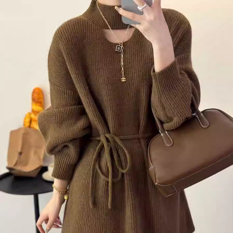 Robe en tricot pour femmes avec col montant et taille élégante Chic und Stil