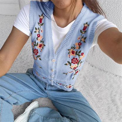 Dames Gilet brodé avec boutons Chic und Stil
