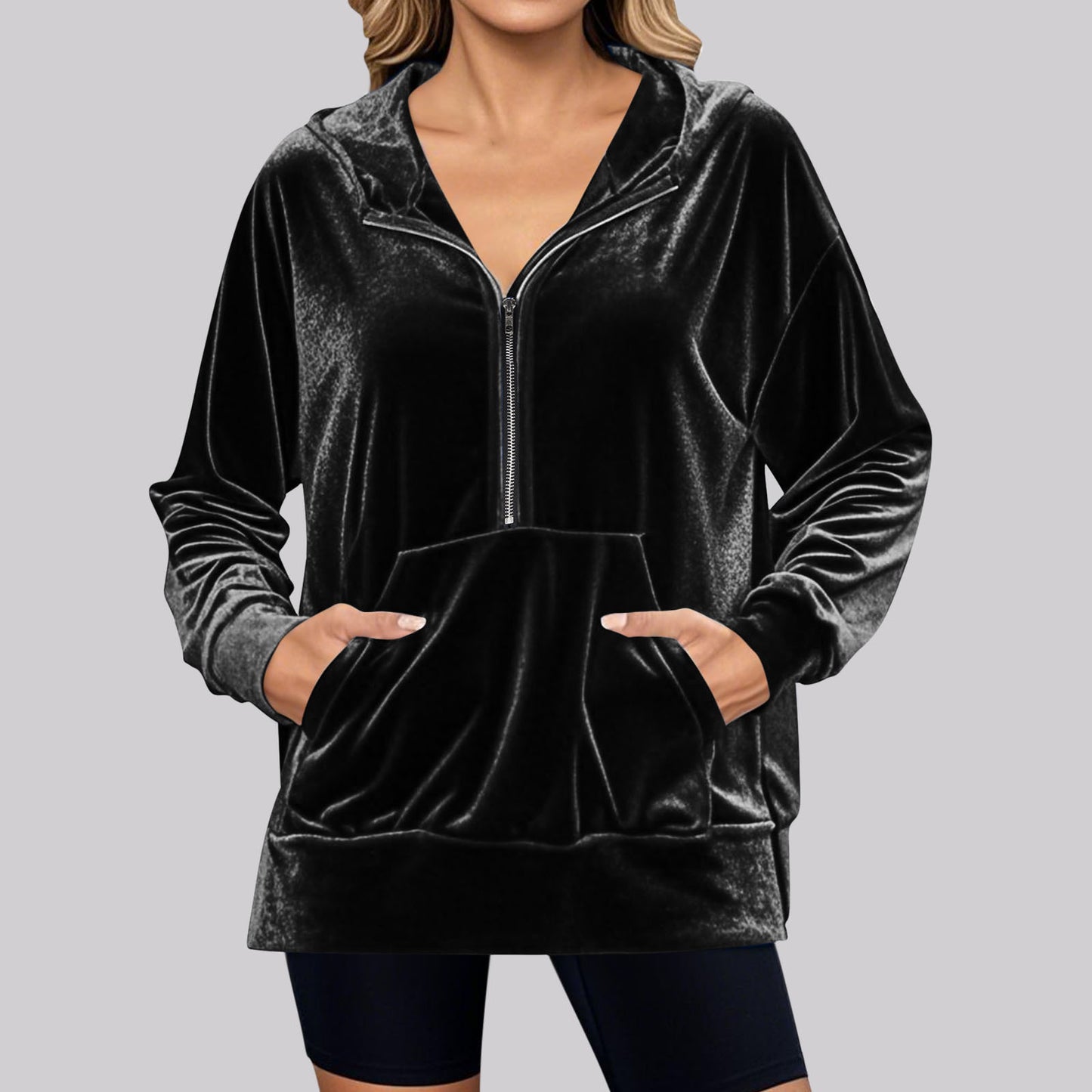 Pull en velours pour femme avec col montant et poches pratiques Chic und Stil