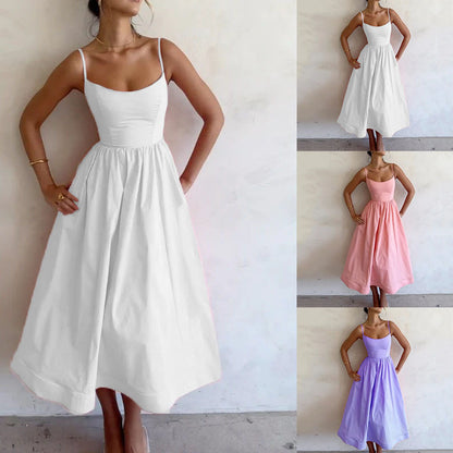 Robe maxi aérienne pour femmes avec des bretelles fines et un élastique à la taille Chic und Stil