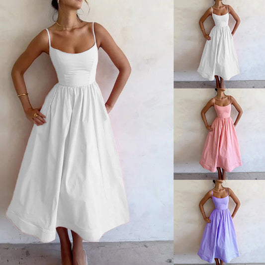 Robe maxi aérienne pour femmes avec des bretelles fines et un élastique à la taille Chic und Stil