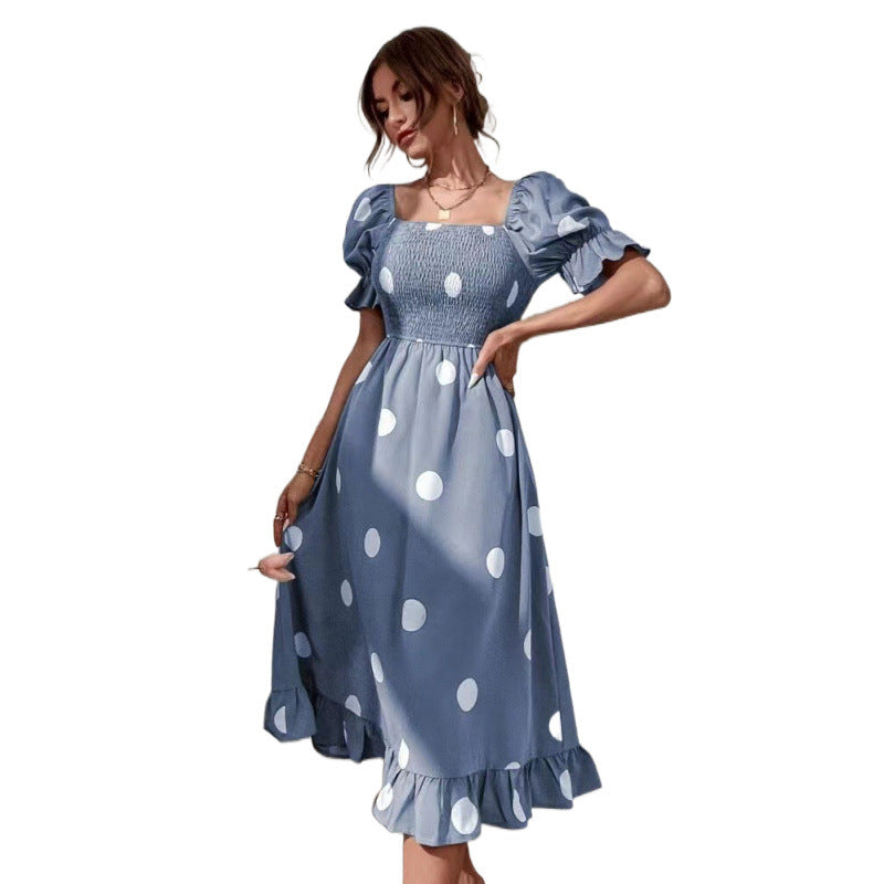Robe midi à manches bouffantes à pois pour dames Chic und Stil
