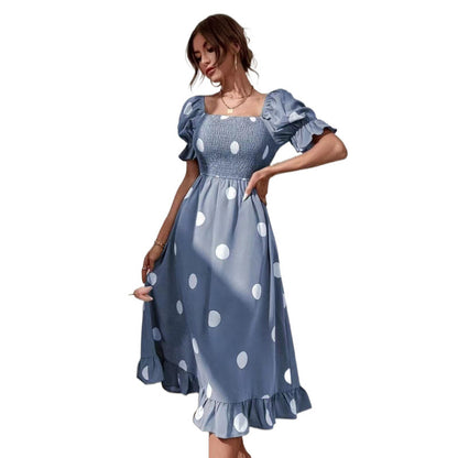 Robe midi à manches bouffantes à pois pour dames Chic und Stil
