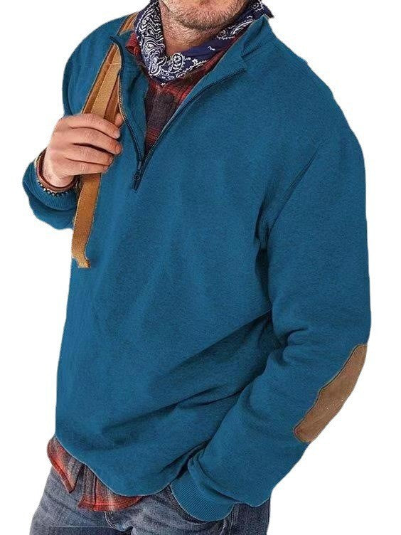 Men's fleece pullover with practical zip opening and trendy leather accents Chic and Style