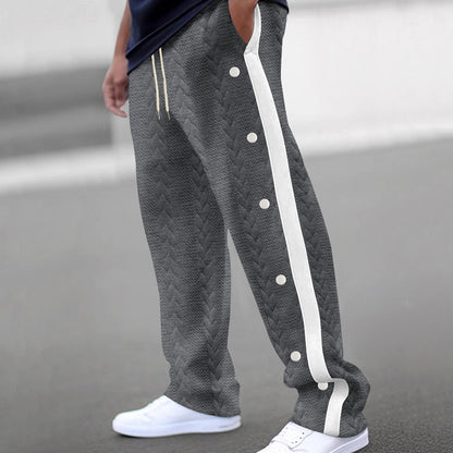 Casual cargo pants for men with side snap buttons and modern textile textures Chic und Stil