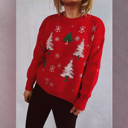 Pull élégant de Noël pour femmes avec motif arbre festif et matériau doux Chic und Stil