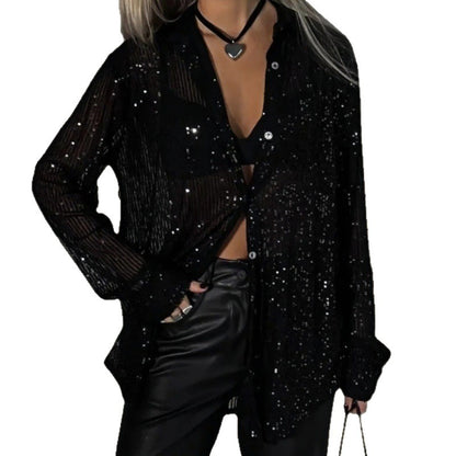 Dames Chemise Oversized Brillante avec Paillettes Chic und Stil