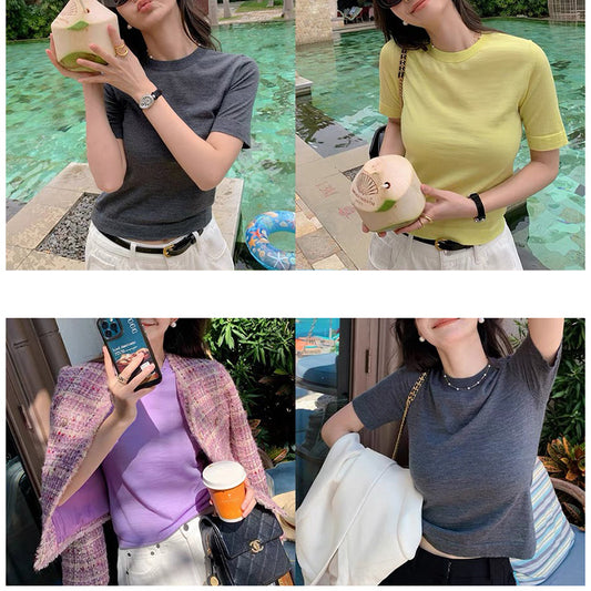 Haut à manches courtes doux pour femmes Chic und Stil