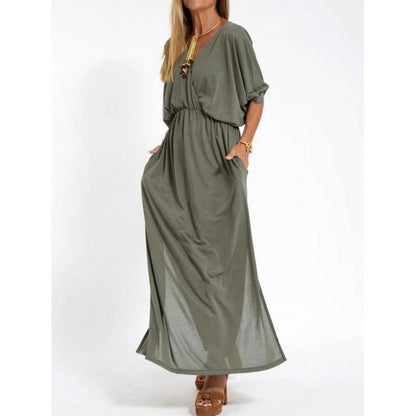 Robe maxi décontractée pour femmes avec décolleté en V et fentes latérales Chic und Stil