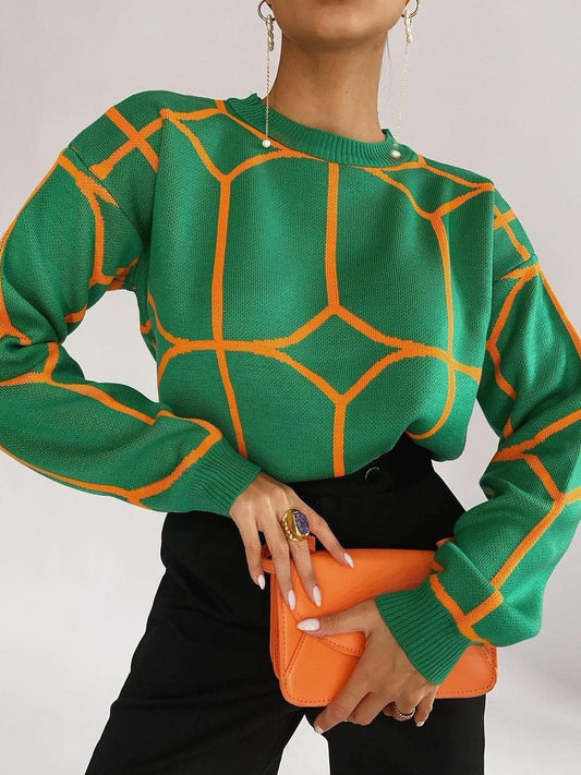 Pull en maille tendance pour femmes avec un design géométrique accrocheur Chic und Stil