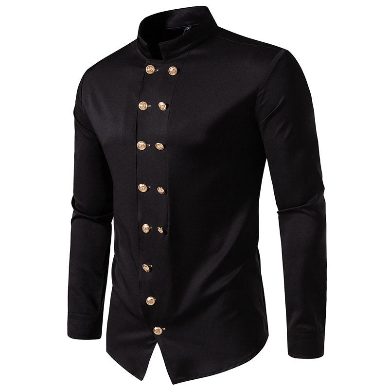 Chemise élégante pour homme avec col montant moderne et boutons dorés Chic und Stil