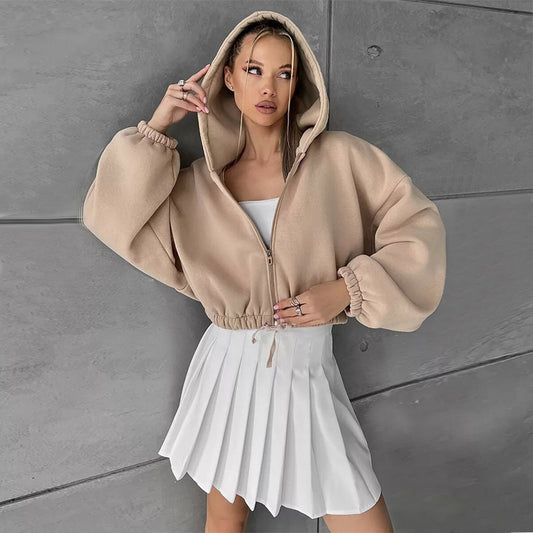 Dames hoodie court zippé avec taille ajustable Chic und Stil