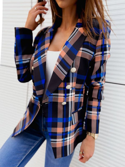 Plaid jacket for women with double-breasted buttons and elegant cut Chic and Style