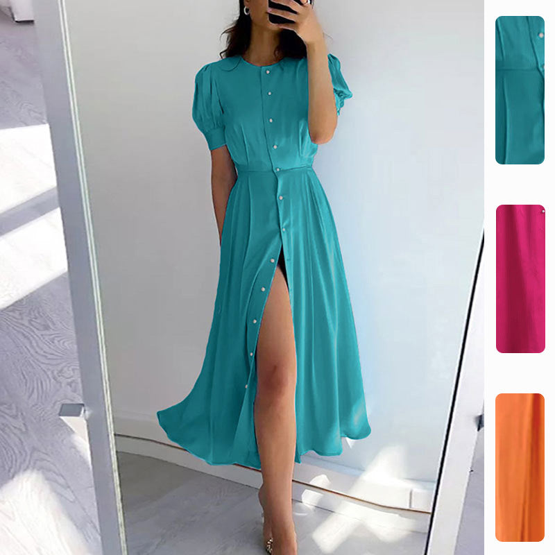 Robe chemise mi-longue pour femme avec boutons et fente latérale Chic & Stil