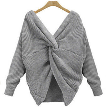 Pull en tricot pour femmes avec un design de dos unique et un décolleté en V profond Chic und Stil