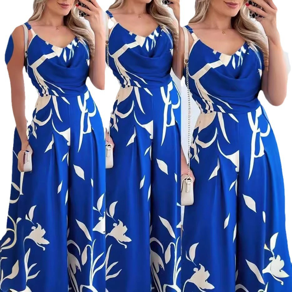 Women's Flowing Maxi Jumpsuit with Draped Neckline Chic und Stil
