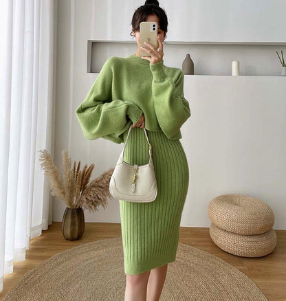 Robe tricot élégante pour femmes avec structure côtelée et manches volumineuses Chic und Stil