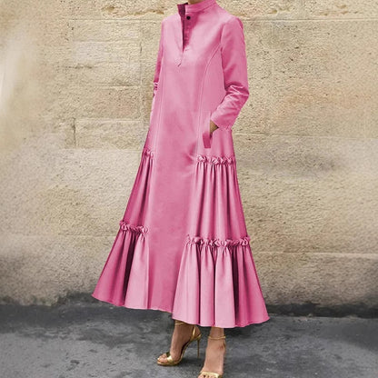 Dames Élégante Robe Maxi avec Ourlet Volant Chic und Stil
