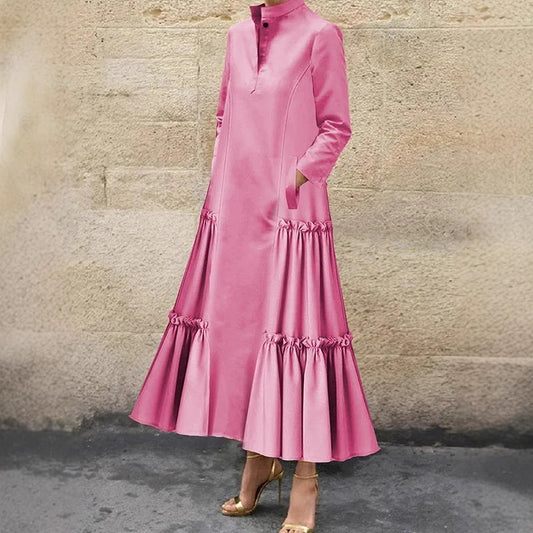 Dames Élégante Robe Maxi avec Ourlet Volant Chic und Stil