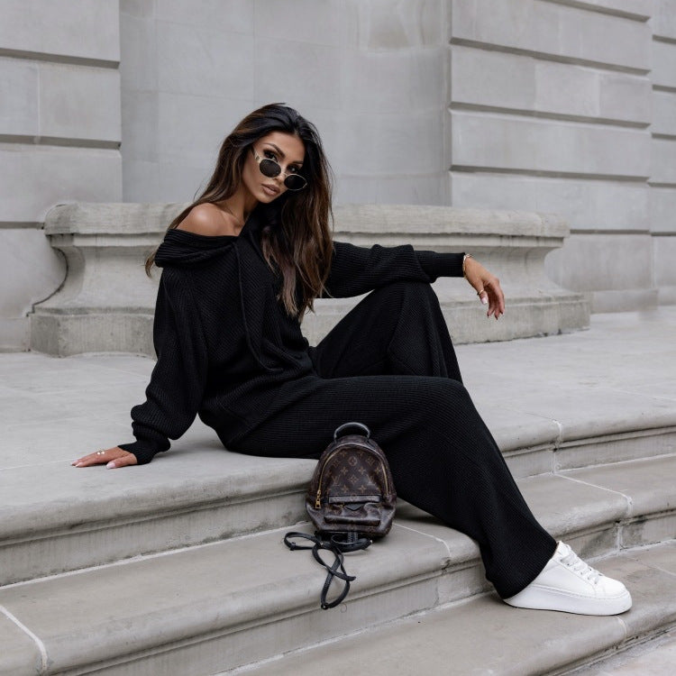 Dames Cozy combinaison tricot avec capuche et jambes larges Chic und Stil