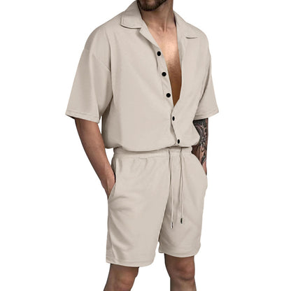 Ensemble de chemise à manches courtes décontractée et de shorts pour hommes avec taille élastique et poches pratiques Chic und Stil
