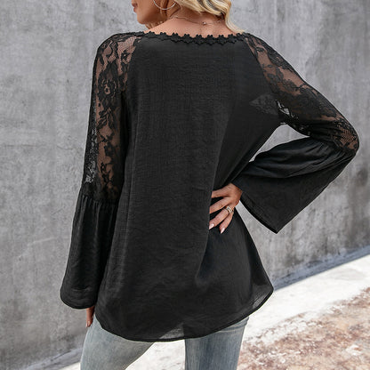 Chemisier femmes avec des manches en dentelle transparentes et un décolleté en V tendance Chic und Stil