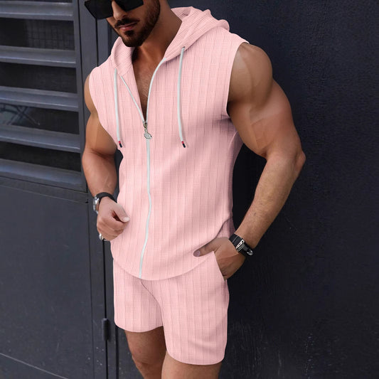 Men's sleeveless zip-up hoodie and shorts set Chic and Style