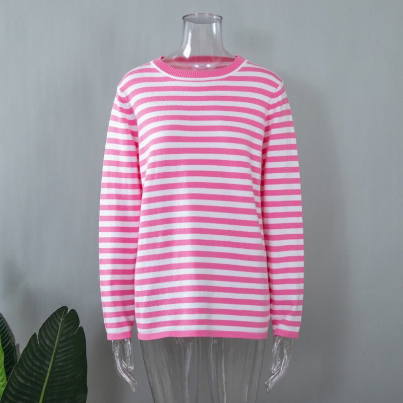 Femme pull à manches longues rayé avec col rond et coupe large Chic und Stil