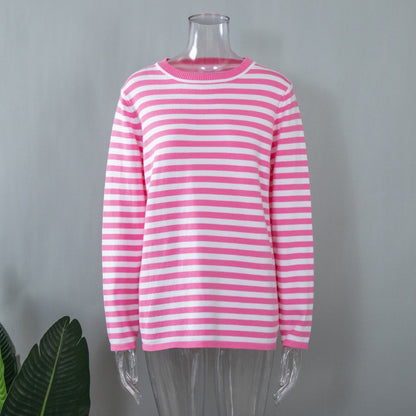 Femme pull à manches longues rayé avec col rond et coupe large Chic und Stil