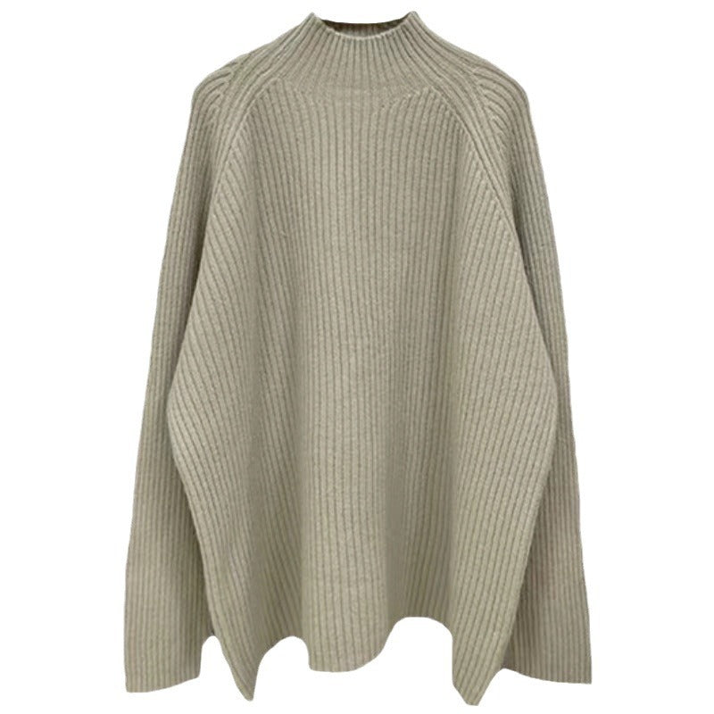 Pull femme décontracté en tricot épais avec col montant et ourlet asymétrique Chic und Stil
