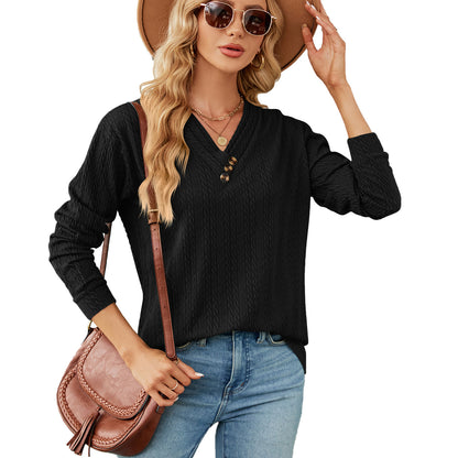 Femme haut en pull V décolleté tendance avec structure Chic und Stil